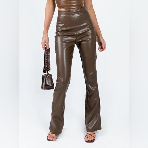 Princess Polly Pants - Princess Polly Viviene Brown High Waisted Leather Pant